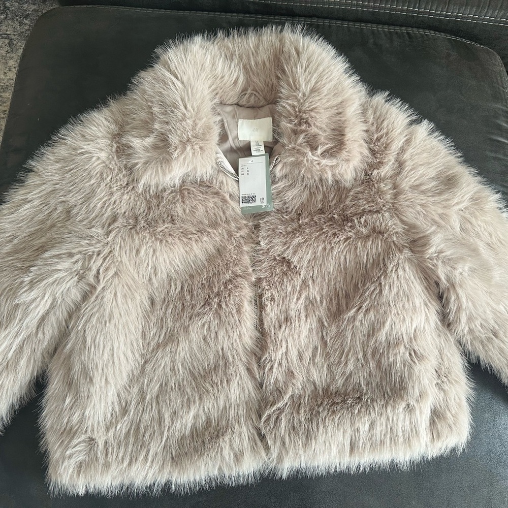 H&M Plush Faux Fur Jacket in Beige